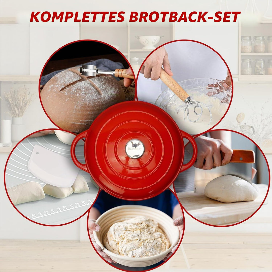 Gusseisen Topf 5L Ø 26cm - Emaillierter Schmortopf mit Deckel, Gusseisen Bräter für Brot backen &amp; Br