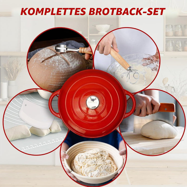 Gusseisen Topf 5L Ø 26cm - Emaillierter Schmortopf mit Deckel, Gusseisen Bräter für Brot backen &amp; Br