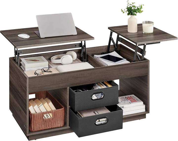 VASAGLE Couchtisch, höhenverstellbarer Wohnzimmertisch, 2 Schubladen und versteckte Fächer, Kaffeeti