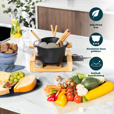 Princess Bambus Fondue Pure Black - geeignet für bis zu 8 Personen, 800 Watt, 1,5L Fasssungsvermögen