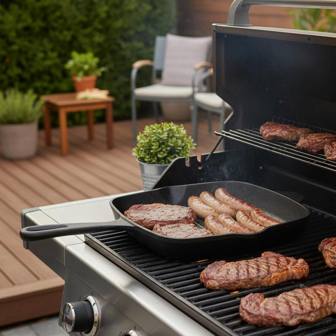 BBQ-Toro Gusseisen gerippte Steakpfanne | 26 x 26 cm - eckig | bereits eingebrannt - preseasoned | G
