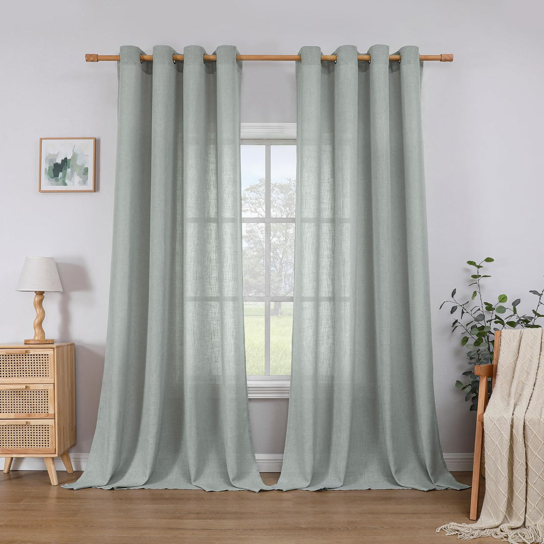 CUCRAF Leinen Gardinen mit Ösen Landhausstil Voile Vorhang Halbtransparent Gardinen für Schlafzimmer