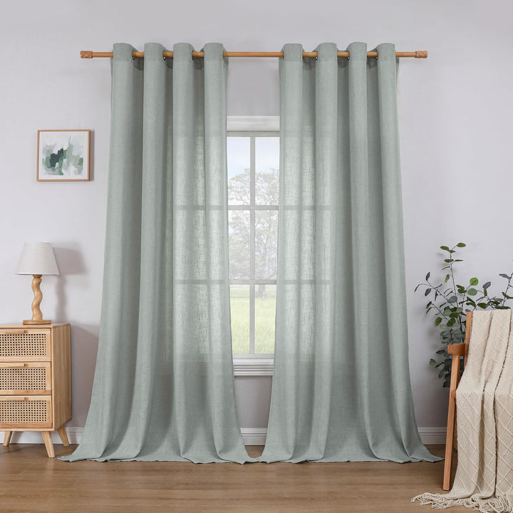 CUCRAF Leinen Gardinen mit Ösen Landhausstil Voile Vorhang Halbtransparent Gardinen für Schlafzimmer