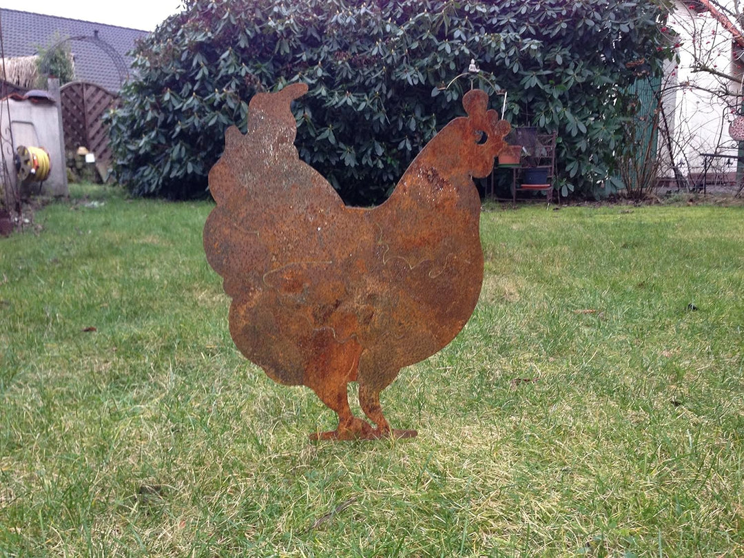 Crispe Gartenstecker Dekoration Edelrost - Huhn - Metall rostige Dekofigur - Höhe 40 cm, Huhn