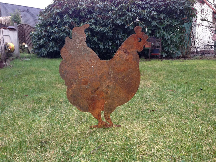 Crispe Gartenstecker Dekoration Edelrost - Huhn - Metall rostige Dekofigur - Höhe 40 cm, Huhn