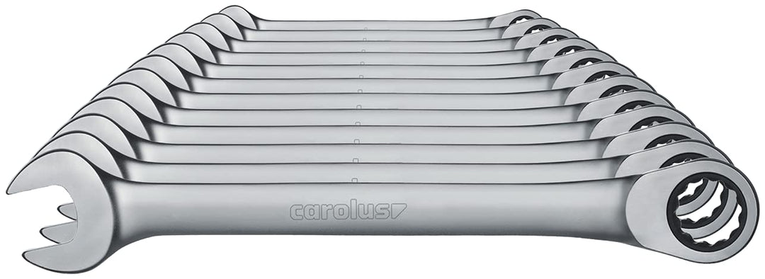 Carolus by GEDORE Ringratschenmaulschlüssel-Satz mit Ringratsche, Set 12-teilig, SW 8-20 mm, flach,