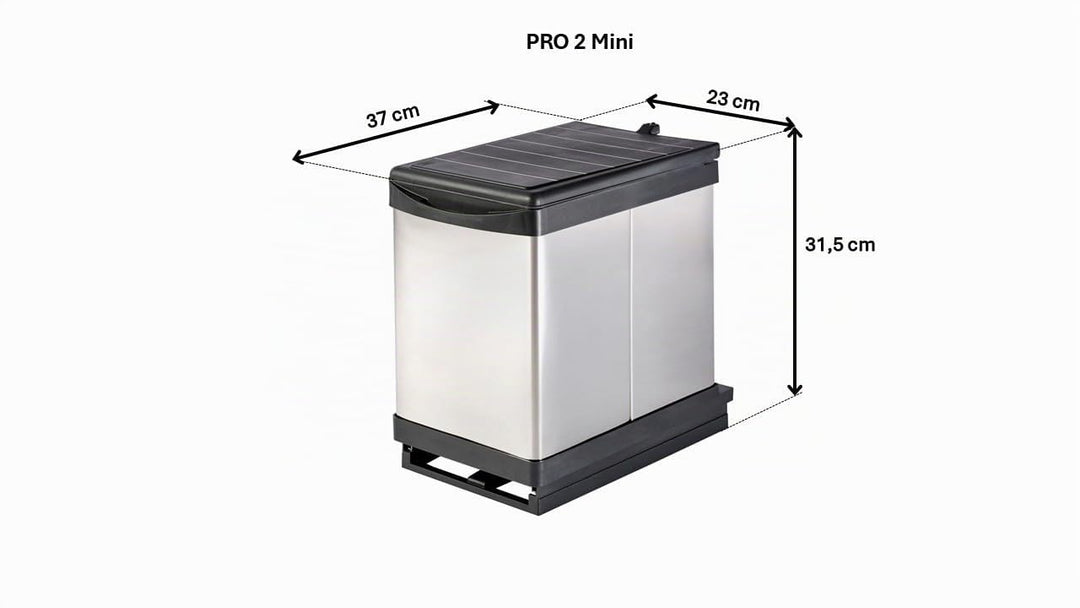 Aspira Home Ausziehbarer Küchen Mülleimer, Edelstahl &amp; Kunststoff „Müllomatic PRO 2 MINI“| Volumen: