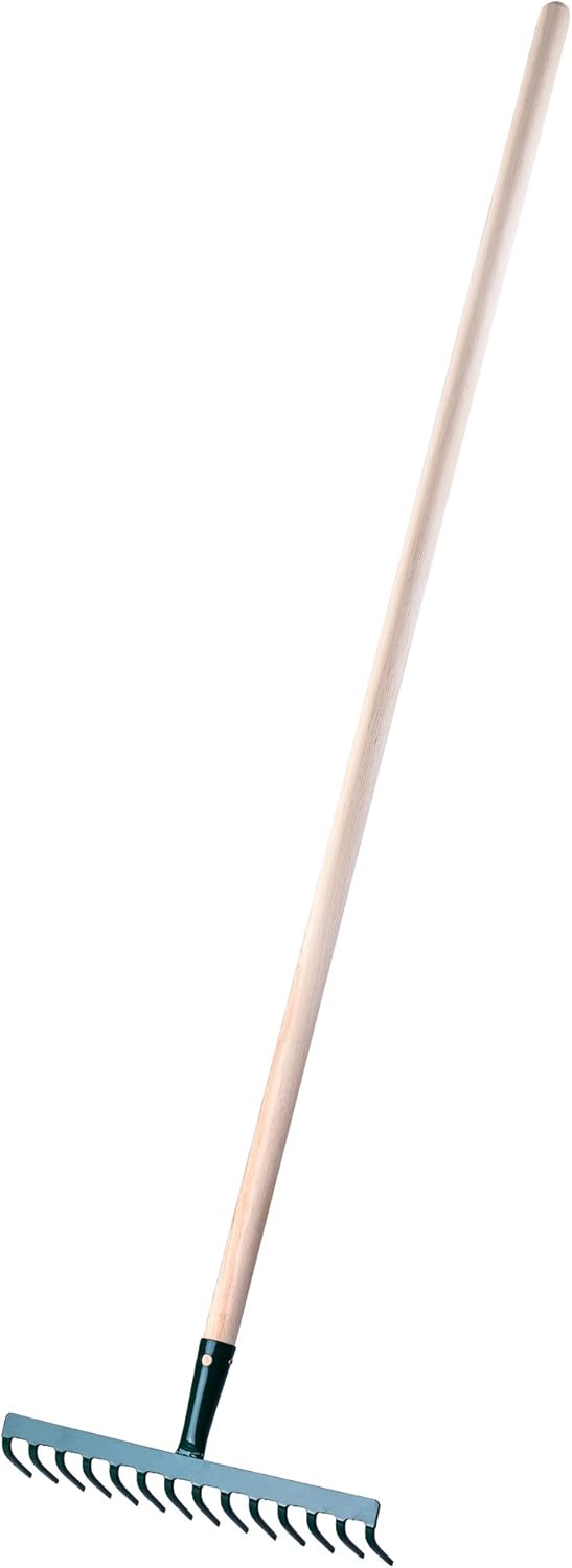 KADAX Rechen aus Metall, Flache Harke mit Stiel aus Holz, Laubbesen für Garten, Beet, Laubrechen, Ra