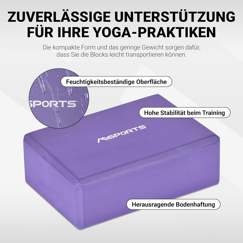 MSPORTS Yogablock Premium I 2er Pack Yogaklotz Lavendel 2x Yogablöcke, Lavendel 2x Yogablöcke