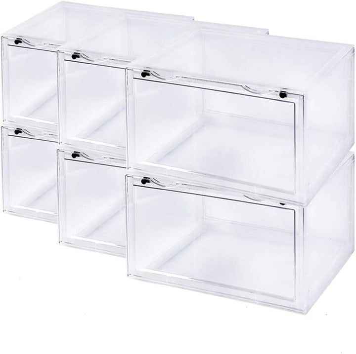PUCHIKA Schuhboxen 6er-Set, Schuhboxen stapelbar transparent weiss, Schuhbox mit durchsichtiger Tür,