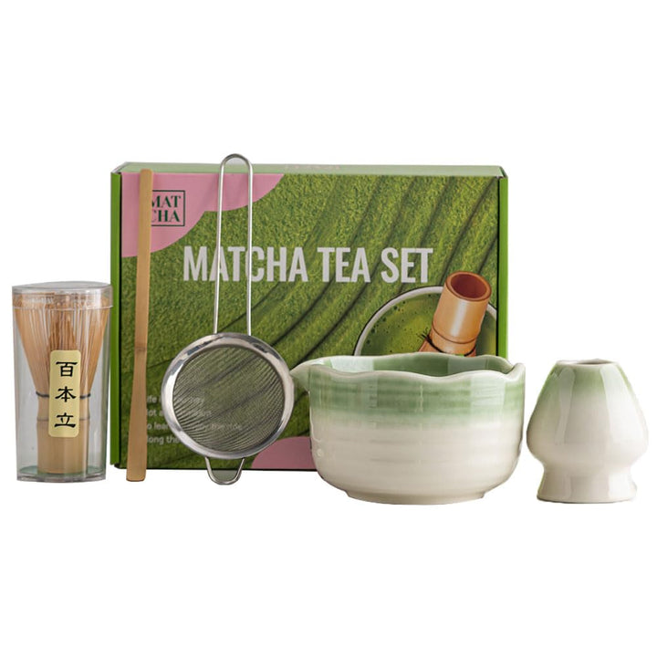 Zixrmor Premium Matcha Set – Matcha Schale, Bambusbesen und Matcha-Löffel Filterlöffel Matcha Set– V