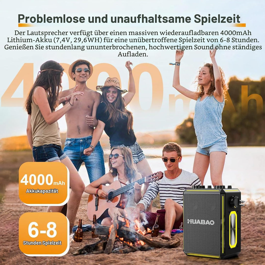 Tragbarer Bluetooth-Karaoke-Lautsprecher mit 2 kabellosen Mikrofonen, RGB-Beleuchtung, Höhen- und Ba