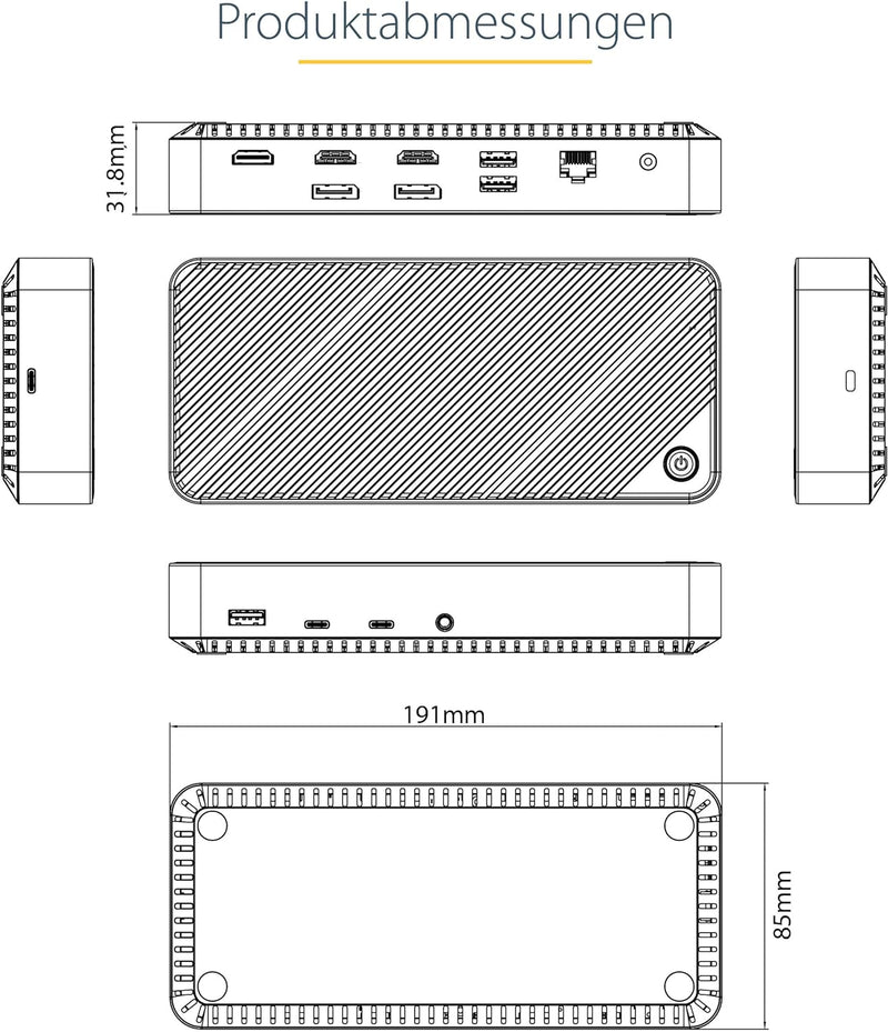 StarTech.com USB-C Dreifach Monitor Dockingstation - HDMI/DP Dreifach 4k USB C Dock - 5x USB Hub- Gb
