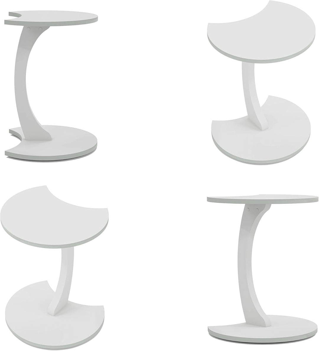 Beistelltisch C-Form Mond, Weiss, Sofatisch mit Rollen, Couchtisch Laptoptisch Couch, 56 x 45 x 35 c