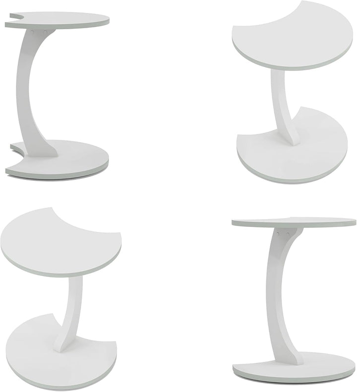 Beistelltisch C-Form Mond, Weiss, Sofatisch mit Rollen, Couchtisch Laptoptisch Couch, 56 x 45 x 35 c