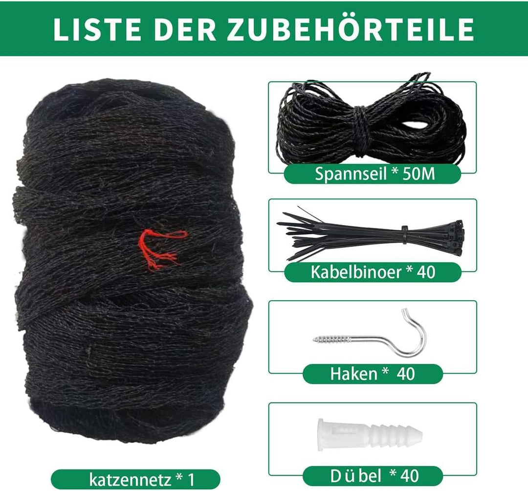 Tatamiyya Katzennetz für Balkon, 16x3m Katzennetz Drahtverstärkt ist Robust UV-Beständig & Witterung