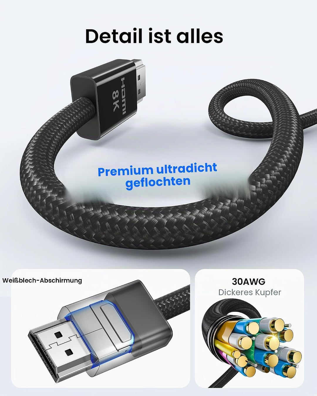 Silkland 8K HDMI 2.1 Kabel 3m [Zertifiziert] 4K@120Hz eARC HDR10+, 48Gbit/s Ultra High Speed HDMI Ka