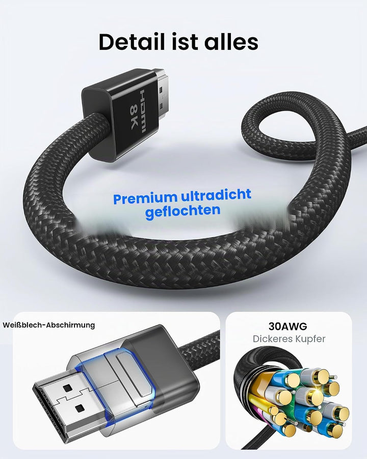 Silkland 8K HDMI 2.1 Kabel 3m [Zertifiziert] 4K@120Hz eARC HDR10+, 48Gbit/s Ultra High Speed HDMI Ka