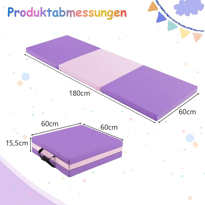 COSTWAY 180 x 60 x 5 cm Weichbodenmatte klappbar, Gymnastikmatte tragbar, Yogamatte wasserabweisend,