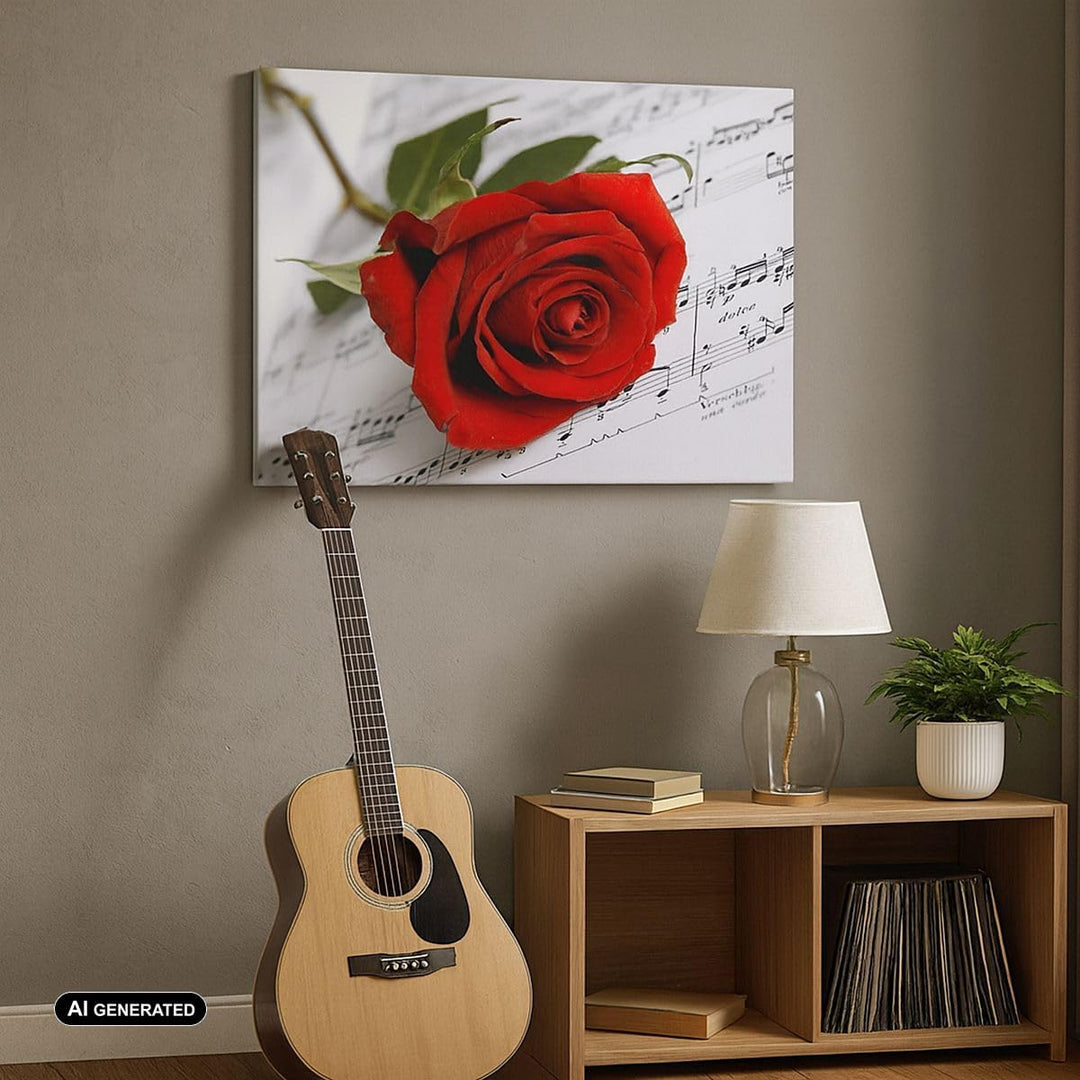 Bilder auf Leinwand 100x70cm Leinwandbild Musik Rose Dekoration romantisch Gross Wanddeko Bild Schla