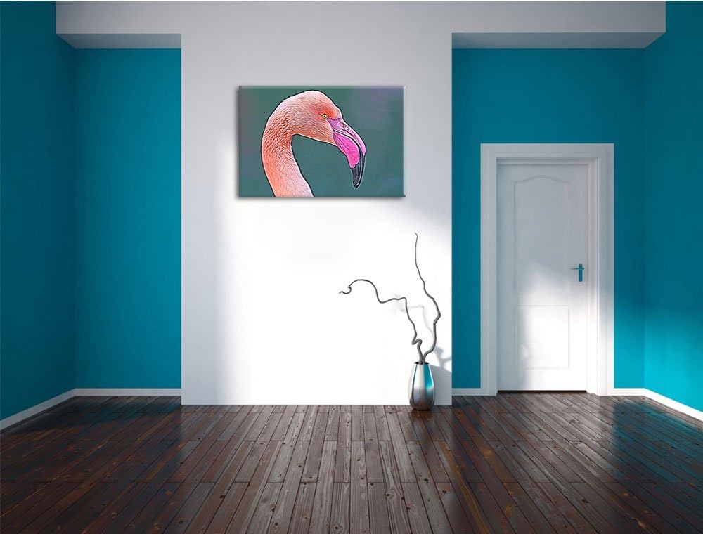 Flamingo im Seitenprofil Deluxe Format: 100x70 cm auf Leinwand, XXL riesige Bilder fertig gerahmt mi