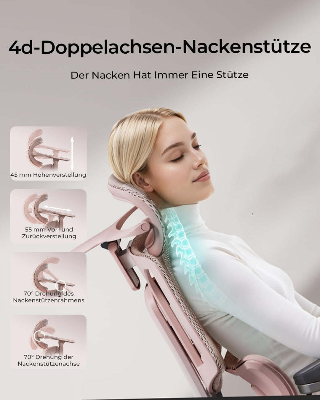 Hbada E3 Air Ergonomischer Bürostuhl - 3-Zonen Lordosenstütze, 4D Kopfstütze, 4D Armlehnen, Schreibt