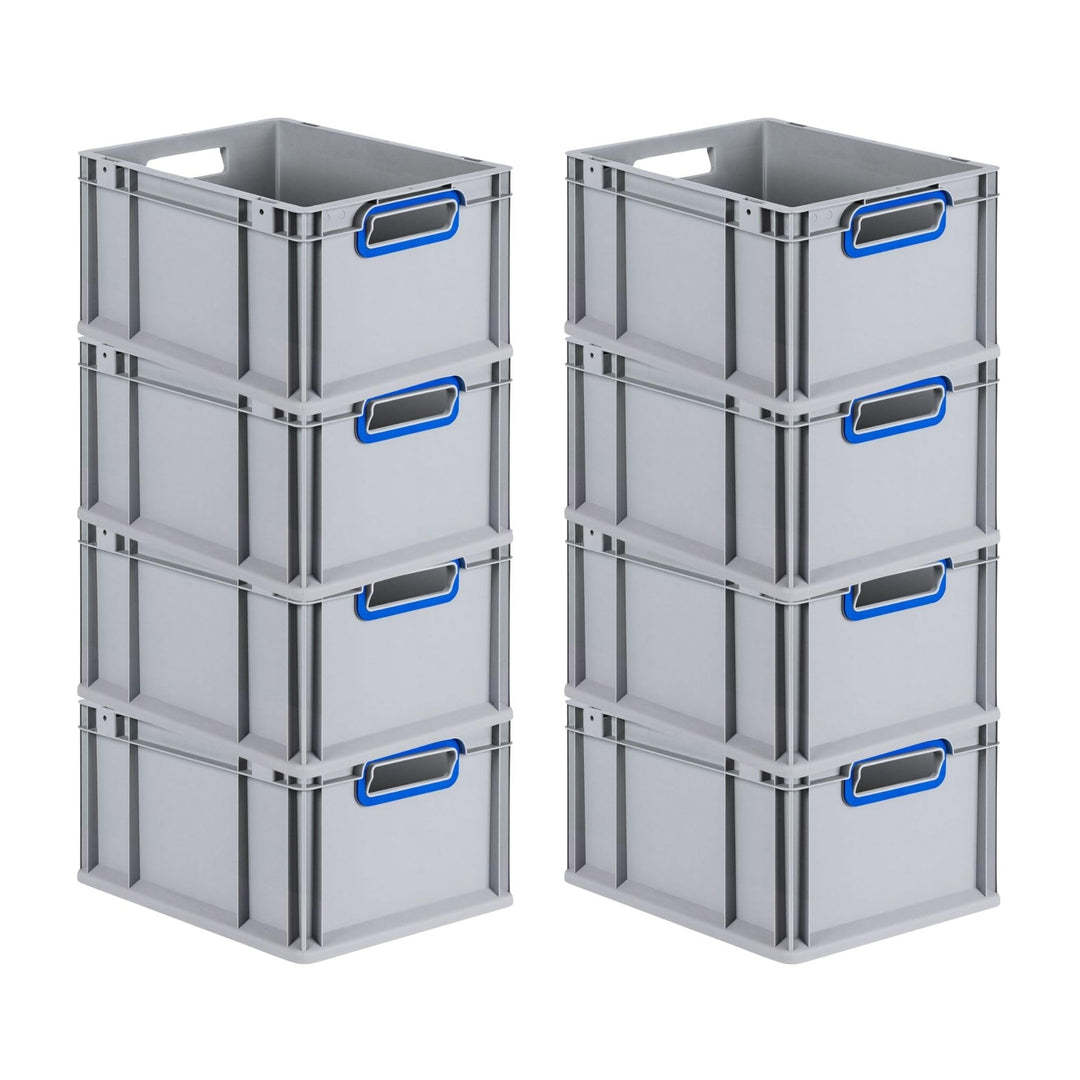 SuperSparSet 8x Eurobox NextGen Color | HxBxT 22x30x40cm | 20 Liter | Griffe blau offen | Glatter Bo