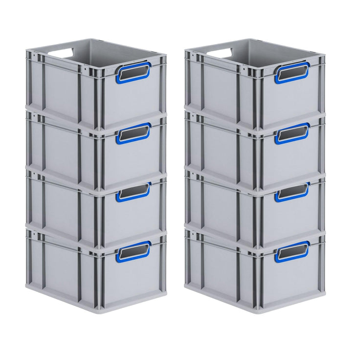 SuperSparSet 8x Eurobox NextGen Color | HxBxT 22x30x40cm | 20 Liter | Griffe blau offen | Glatter Bo