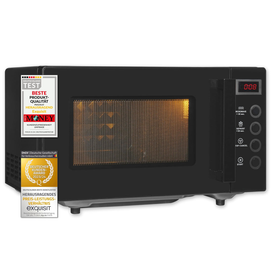 Exquisit Mikrowelle MW7020-F-030DI schwarz | Flatbed | Microwellengerät 700 Watt | Timer | 20 Liter