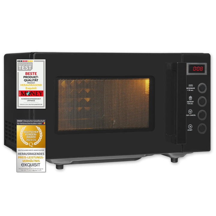Exquisit Mikrowelle MW7020-F-030DI schwarz | Flatbed | Microwellengerät 700 Watt | Timer | 20 Liter