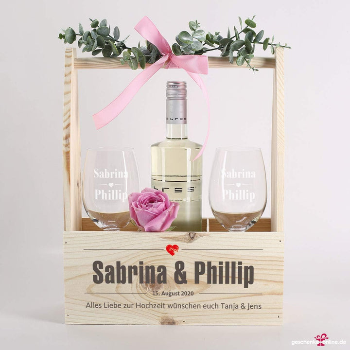 Cera &amp; Toys® Flaschenhalter zur Hochzeit mit Aufdruck der Namen und Glückwunschtext (Herz), Herz