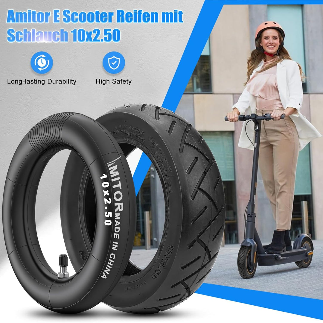 E Scooter Reifen 10x2.50 Schlauch, 60/70 Reifen und Schlauch Abriebfest & Rutschfest, Extra Dicker &