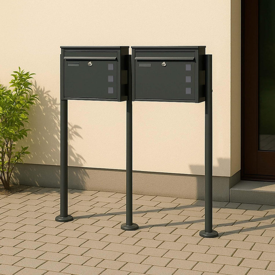 Wiltec 2er Set Briefkasten V12 Anthrazit 1000 x 150 x 1200 mm, Wandbriefkasten mit Schloss, Sichtfen
