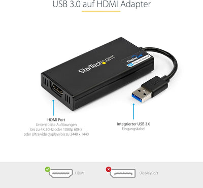 StarTech.com USB 3.0 auf HDMI Adapter - 4K 30Hz Ultra HD - DisplayLink zertifiziert - USB-A auf HDMI