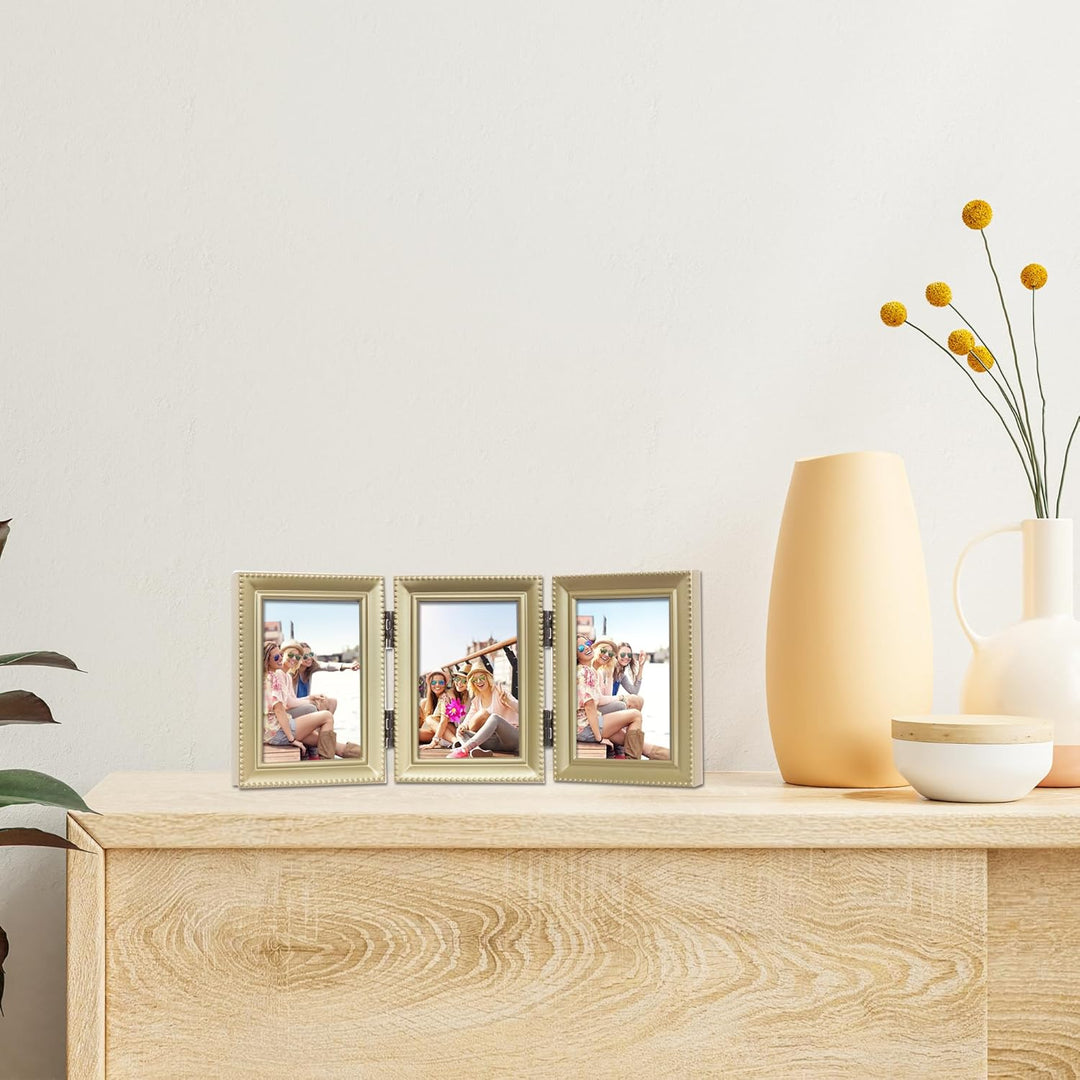 Lawrence Frames Bilderrahmen mit Scharnier, Antik-Gold, Messing, 5 x 7,6 cm, Perlenkante Goldfarben