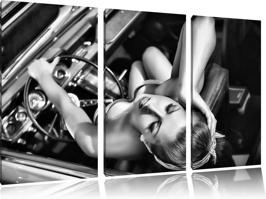 Pixxprint Rockabilly, Retro Style als Leinwandbild | Grösse: 3 Teilig (120x80) | Wandbild| Kunstdruc