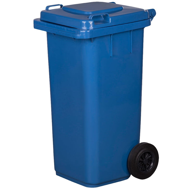 Mülltonne 120 Liter mit Rollen | Befestigungssystem für mechanische Entnahme | Kunststoff | Blau 120