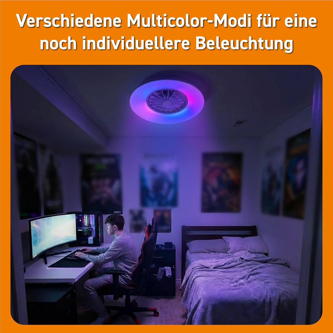Proventa LED Deckenleuchte mit Ventilator RGB Farbwechsel 39W 3300lm Ø49cm Fernbedienung Deckenventi