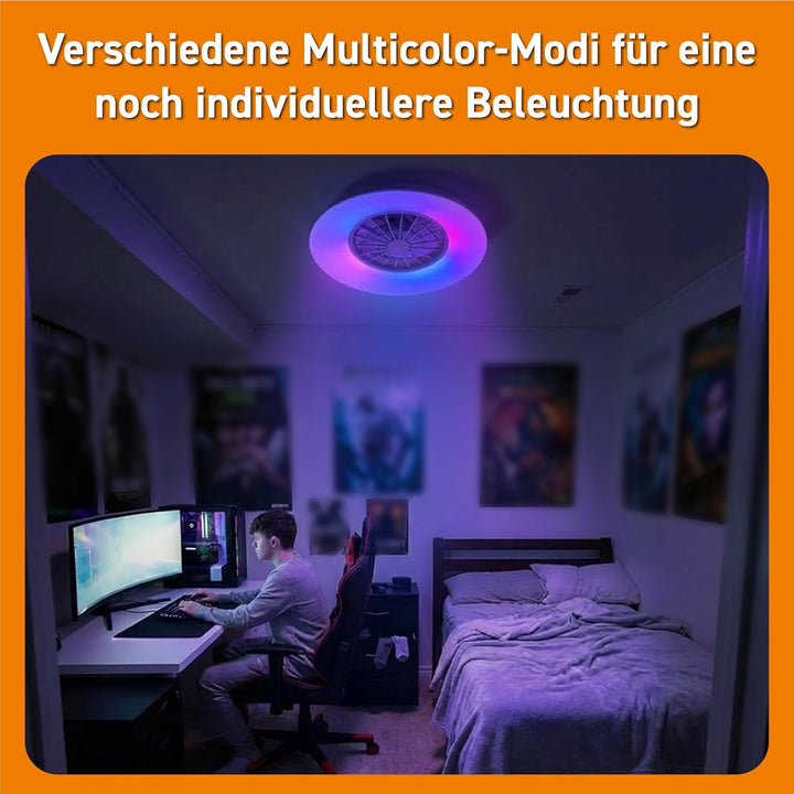 Proventa LED Deckenleuchte mit Ventilator RGB Farbwechsel 39W 3300lm Ø49cm Fernbedienung Deckenventi