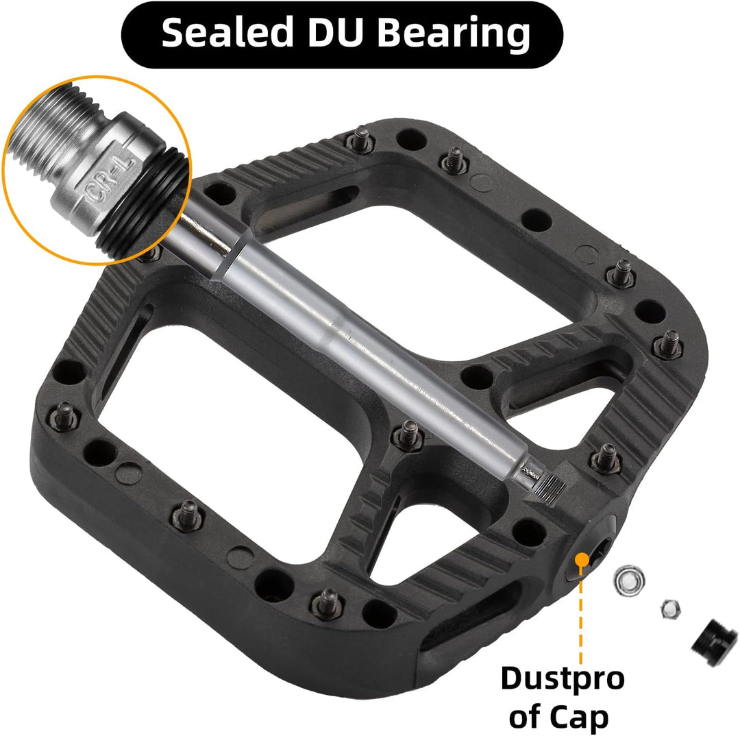 ROCKBROS Fahrradpedale Nylon Composite Flatpedale 9/16 MTB Pedale 3 Bearing rutschfest Wasserdicht A