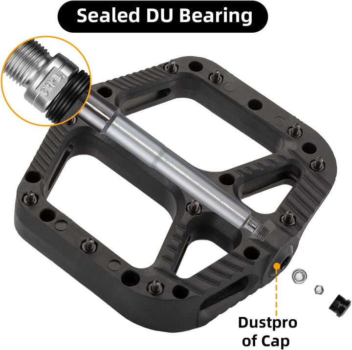 ROCKBROS Fahrradpedale Nylon Composite Flatpedale 9/16 MTB Pedale 3 Bearing rutschfest Wasserdicht A