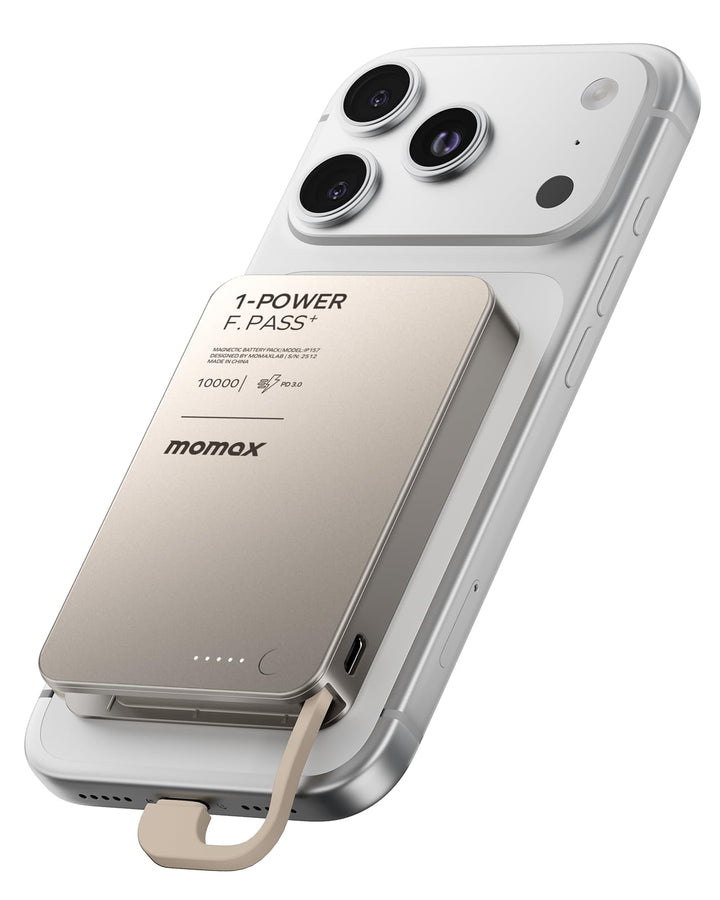MOMAX Ultraflache Powerbank 10000mAh, 30W Schnellladung mit integriertem USB-C Kabel, 56% Ladung in
