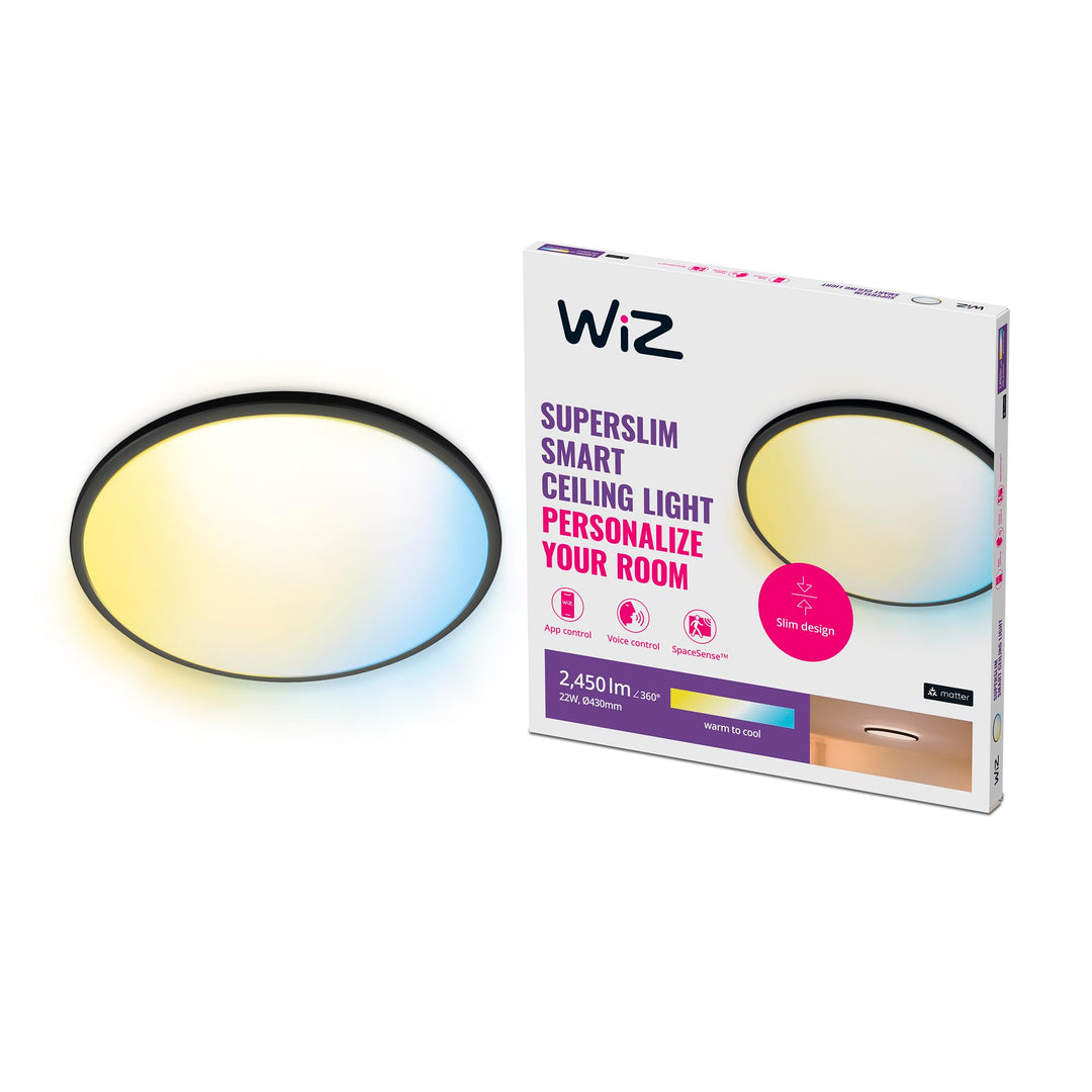 WiZ SuperSlim Deckenleuchte Tunable White, dimmbar, warm- bis kaltweiss, 22W, smarte Steuerung per A