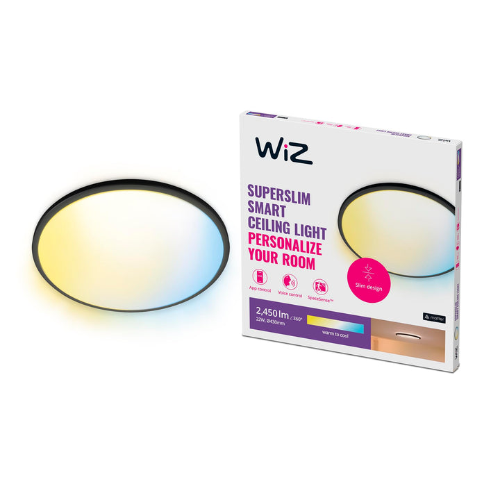 WiZ SuperSlim Deckenleuchte Tunable White, dimmbar, warm- bis kaltweiss, 22W, smarte Steuerung per A