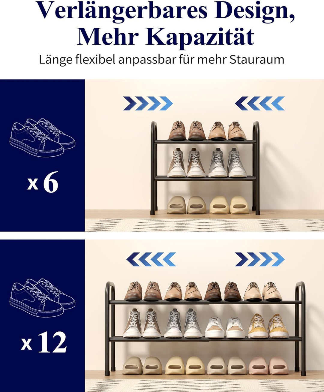 Kitsure Ausziehbares Schuhregal, 2-stöckiger Verstellbarer Metall-Schuhorganisator, Robustes und ros