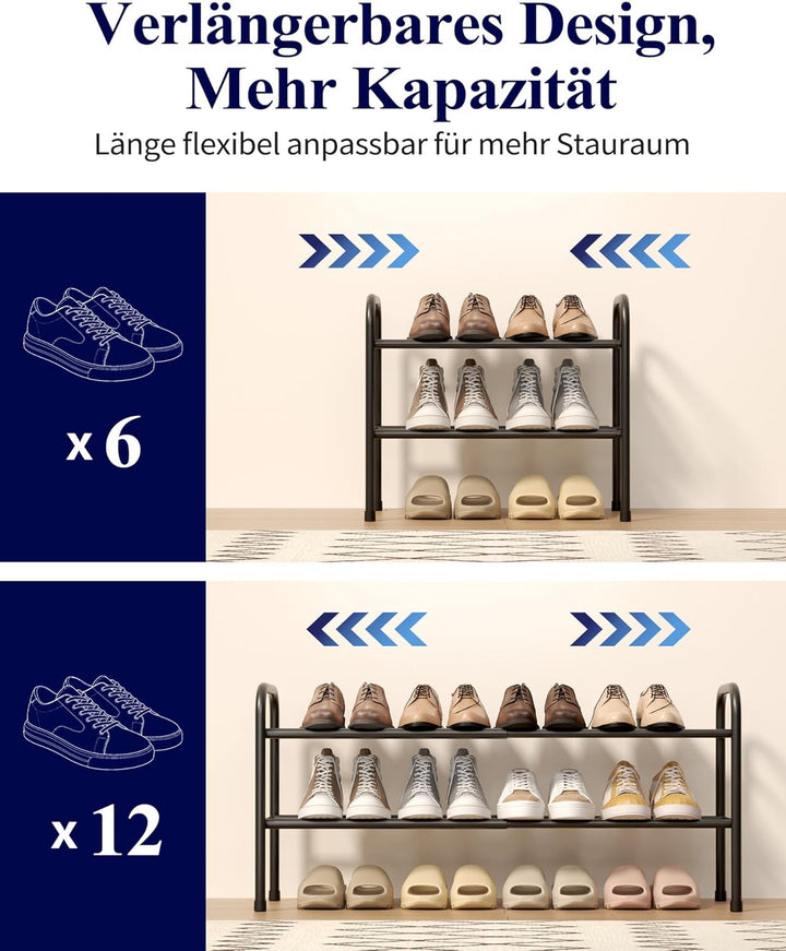 Kitsure Ausziehbares Schuhregal, 2-stöckiger Verstellbarer Metall-Schuhorganisator, Robustes und ros
