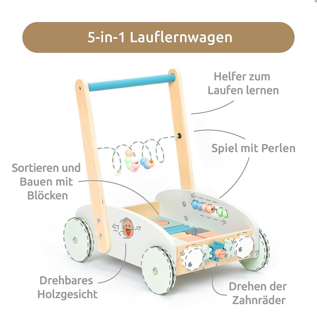 UMU® Holz 5-in-1 Lauflernwagen für Kleinkinder mit gummierten Rädern, Lauflernhilfe/Laufwagen für Ki