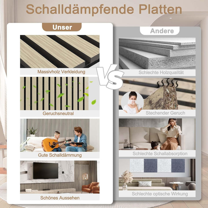 Aufun 2er-Set Akustikpaneele Holz Schallabsorbierende Wandverkleidung Selbstklebend 60x60 cm, Muster