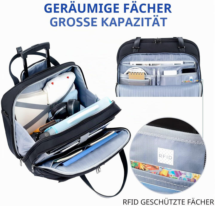 VANKEAN Rollende Laptoptasche Frauen mit Rädern, passend für bis zu 15,6 Zoll Rollende Aktentasche W