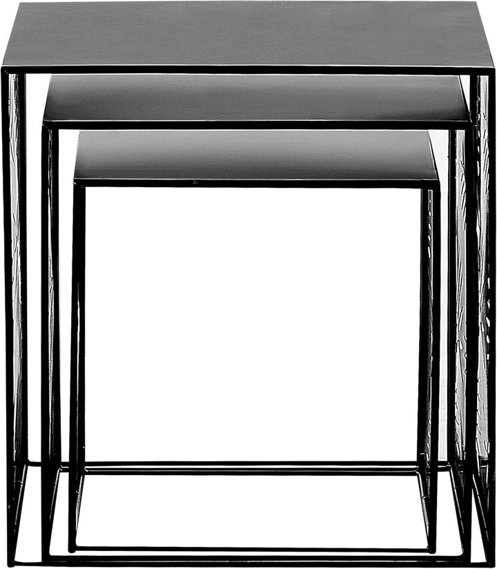 Stapelbares Couchtisch 3er Set Eisen schwarz Würfel-From mit Blättermuster Waldo